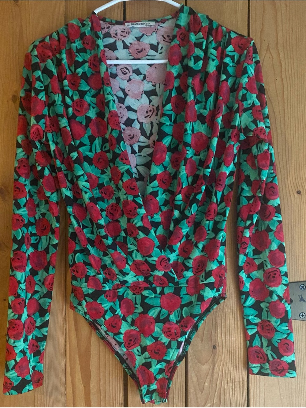Vintage Inspired Zara Red Rose Floral Print Bodysuit